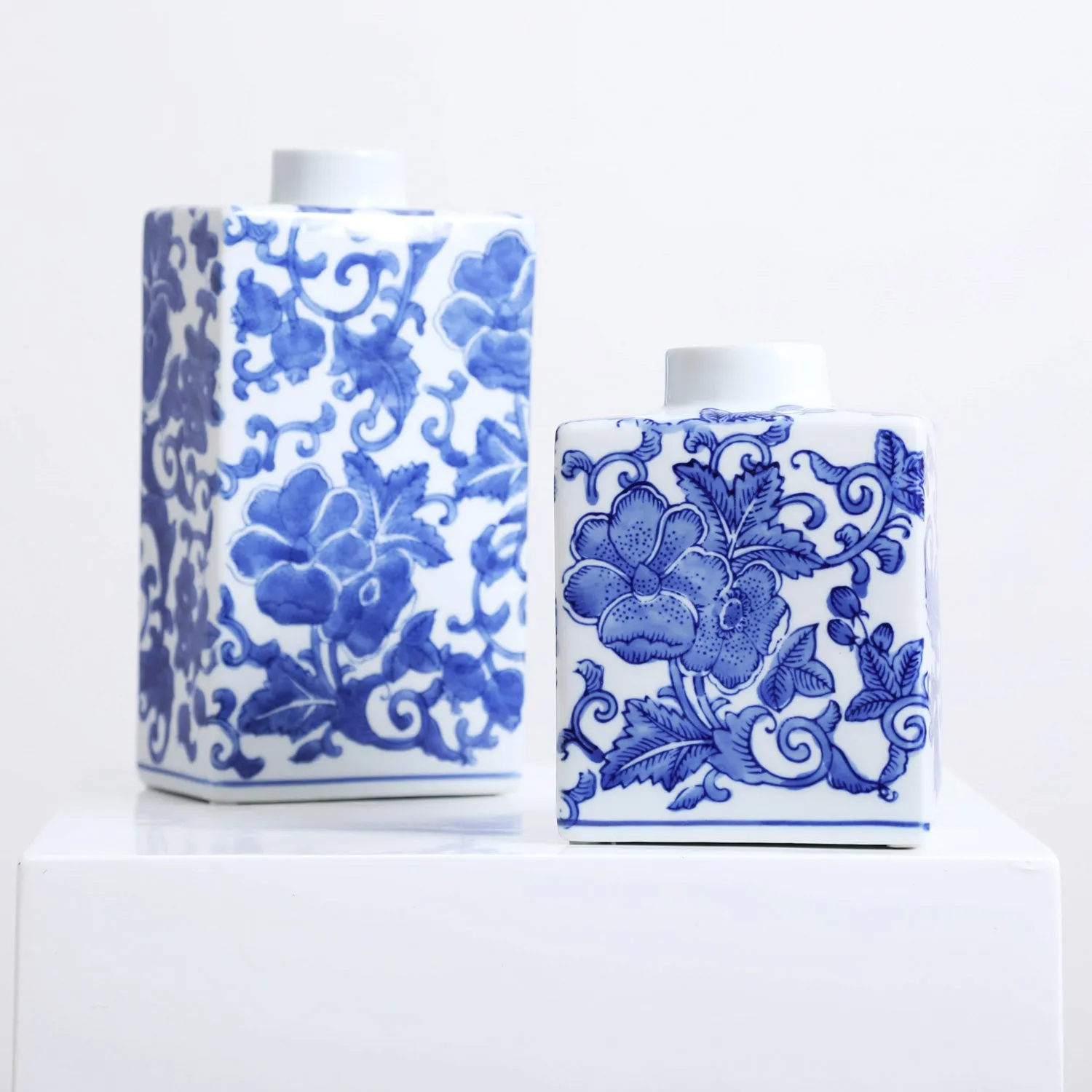 Blue & White Floral Chinoiserie Porcelain Decor Vase - Available in 2 Sizes