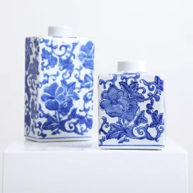 Blue & White Floral Chinoiserie Porcelain Decor Vase - Available in 2 Sizes