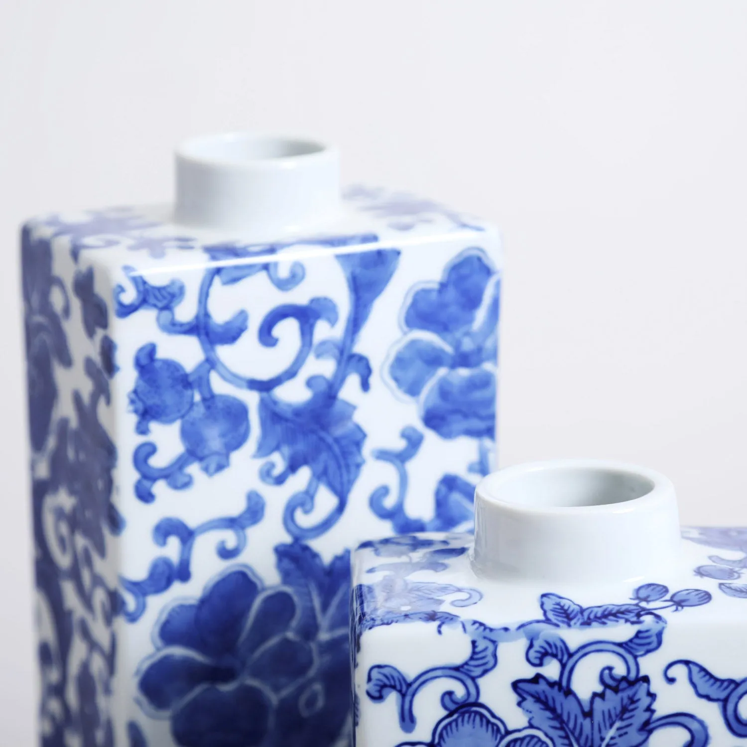 Blue & White Floral Chinoiserie Porcelain Decor Vase - Available in 2 Sizes