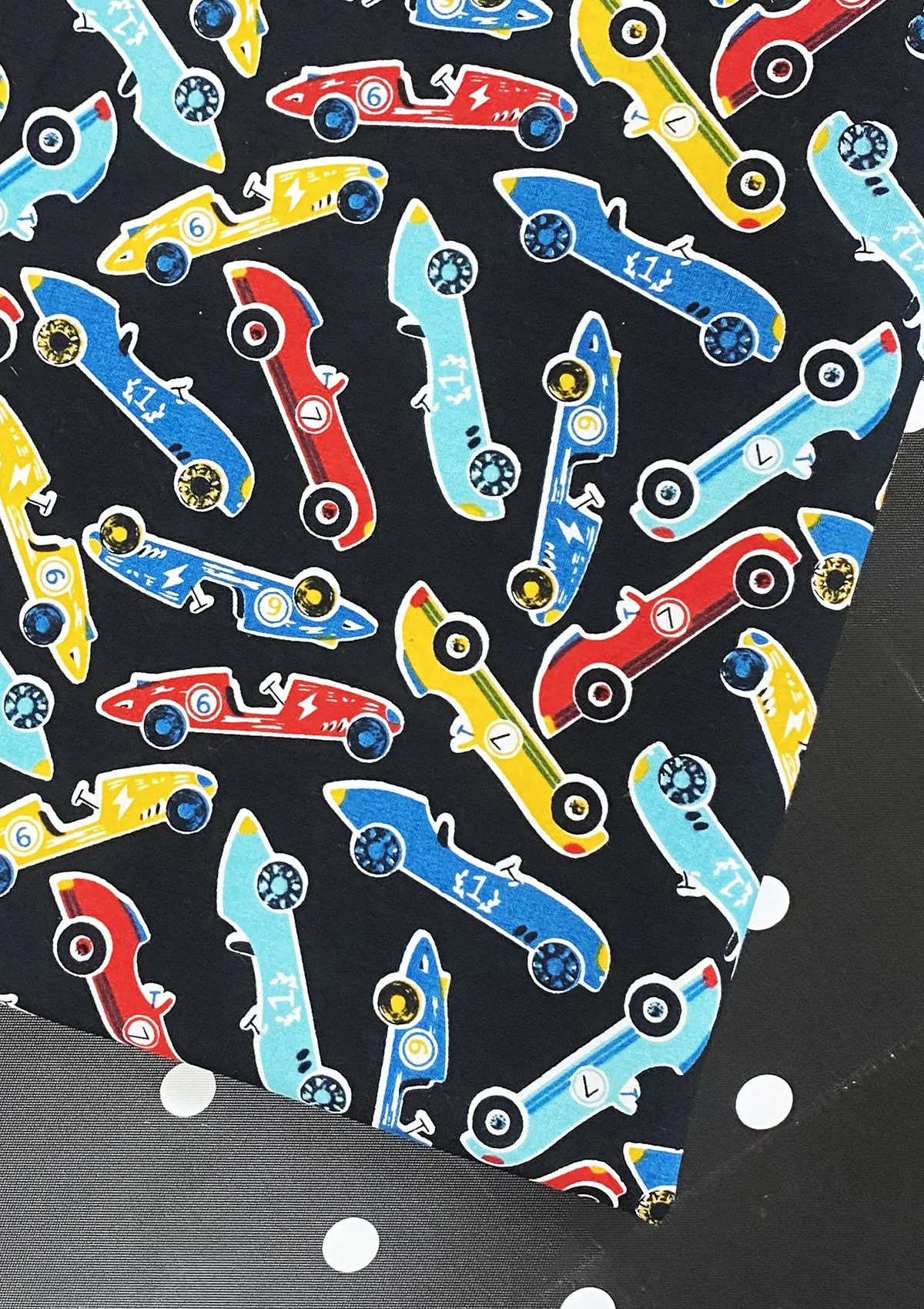Cars Cotton Printed Fabric 45" Wide Sports Racing Cars 100% Craft Poplin Dressing Material D#203 - Black