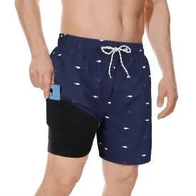 Century Star Mens Swim Trunks with Compression Liner Quick Dry Bathing Suits with Pockets Swim Shorts