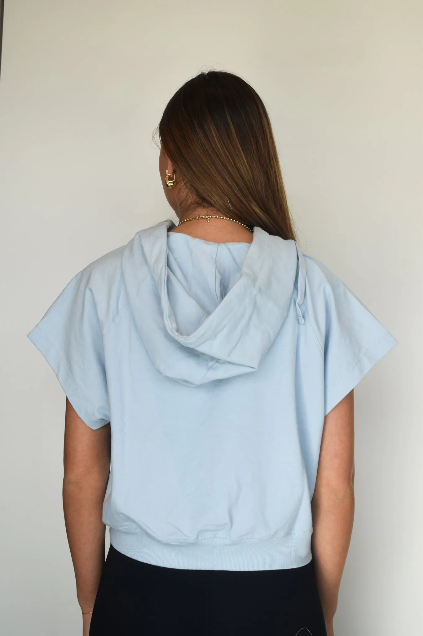Cotton Cropped Hoodie- Dusty Blue