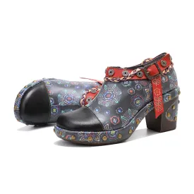 CrazycatZ Leather Pumps,Womens Colorful Vintage Block Heel Oxford Vintage Shoes Pumps 304