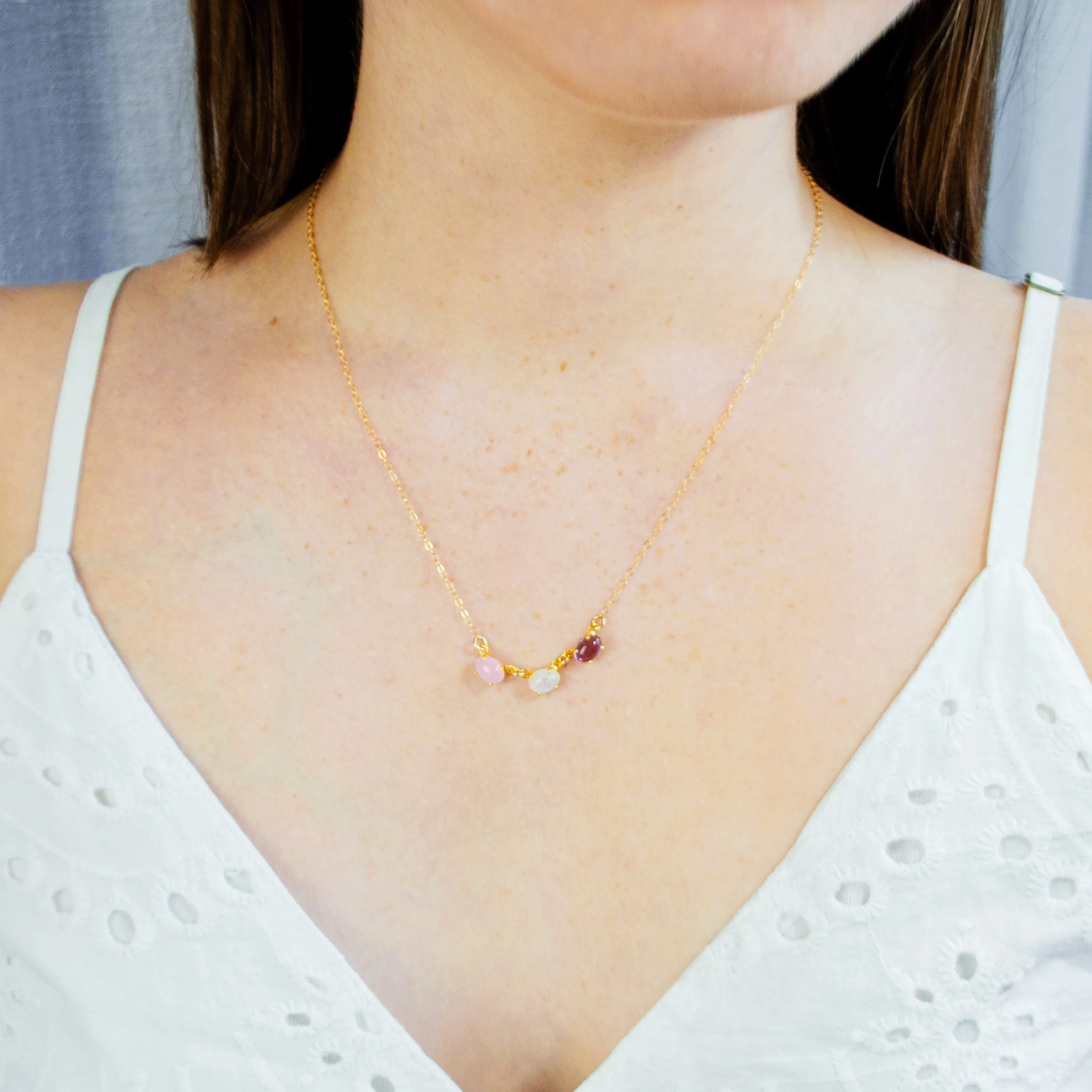 Custom Multi-Stone Necklace with Prong-Set Cabochon Birthstones