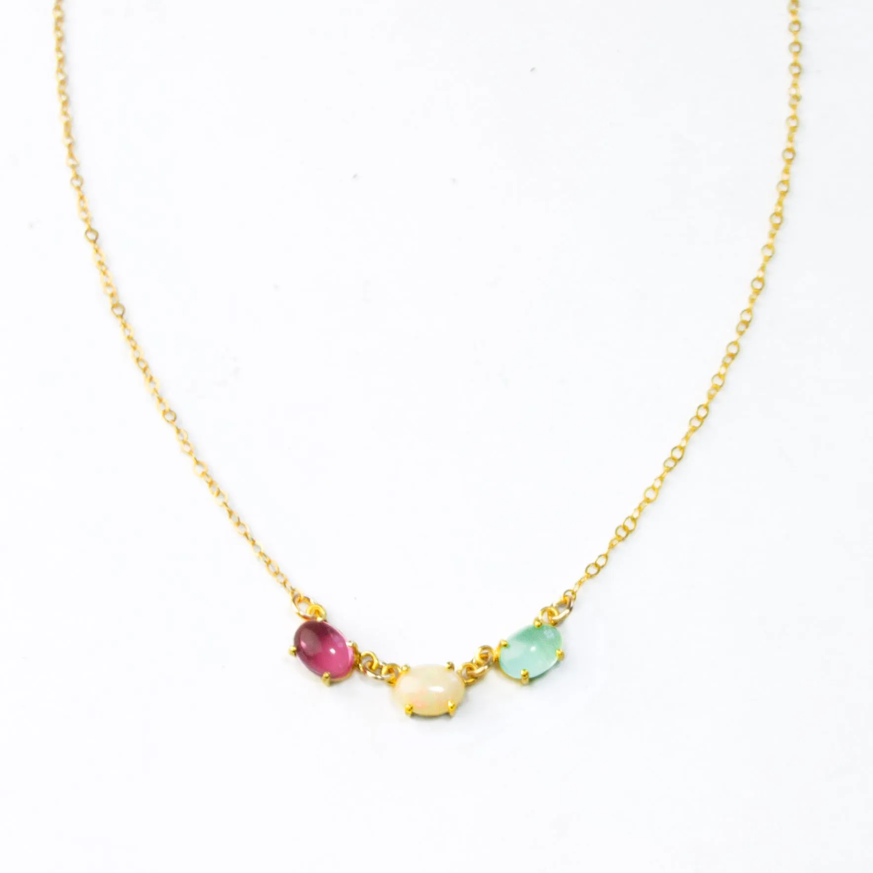 Custom Multi-Stone Necklace with Prong-Set Cabochon Birthstones