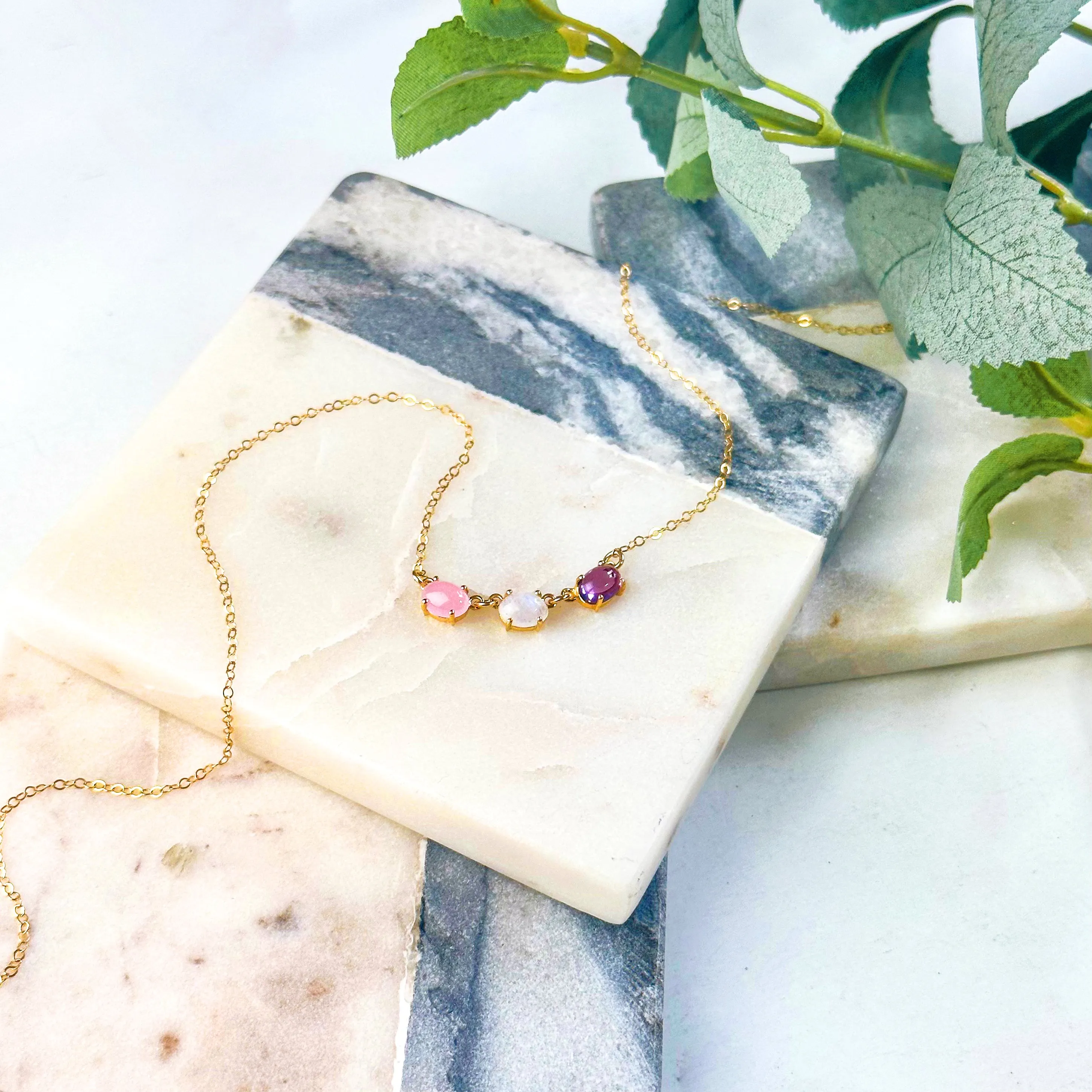 Custom Multi-Stone Necklace with Prong-Set Cabochon Birthstones