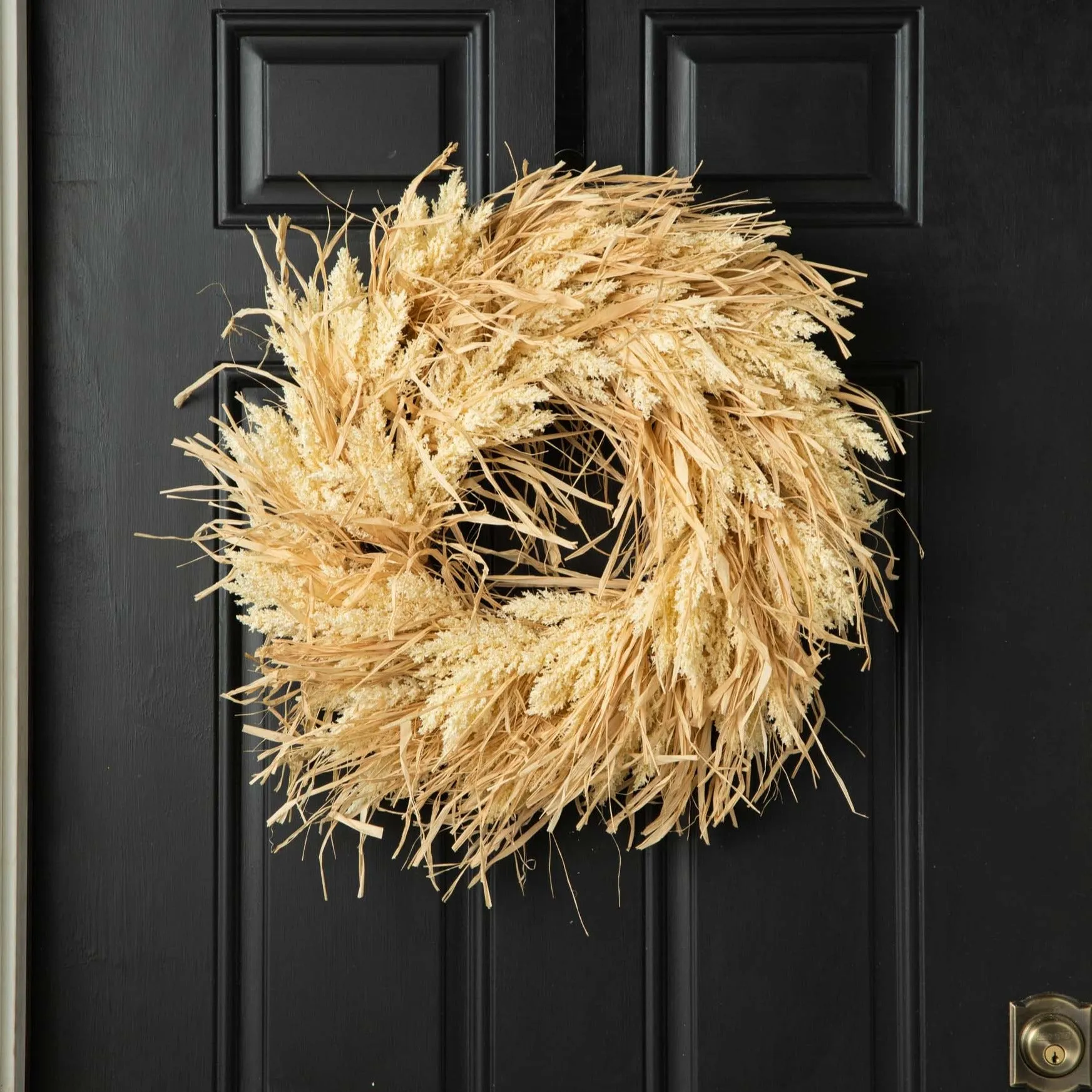 Dried-Look Autumn Grass Raffia & Fall Berry Front Door Wreath
