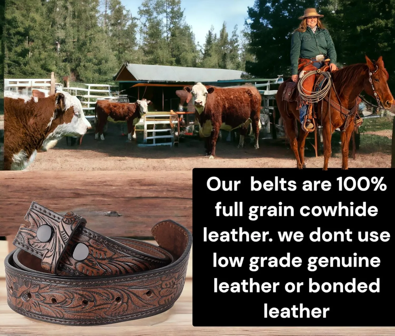 F&L CLASSIC Western Belt without buckle for men ?C Full Grain Leather Cowboy Belts for jeans - One Piece Leather strap belt