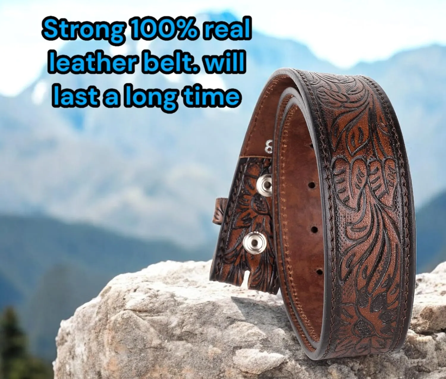F&L CLASSIC Western Belt without buckle for men ?C Full Grain Leather Cowboy Belts for jeans - One Piece Leather strap belt