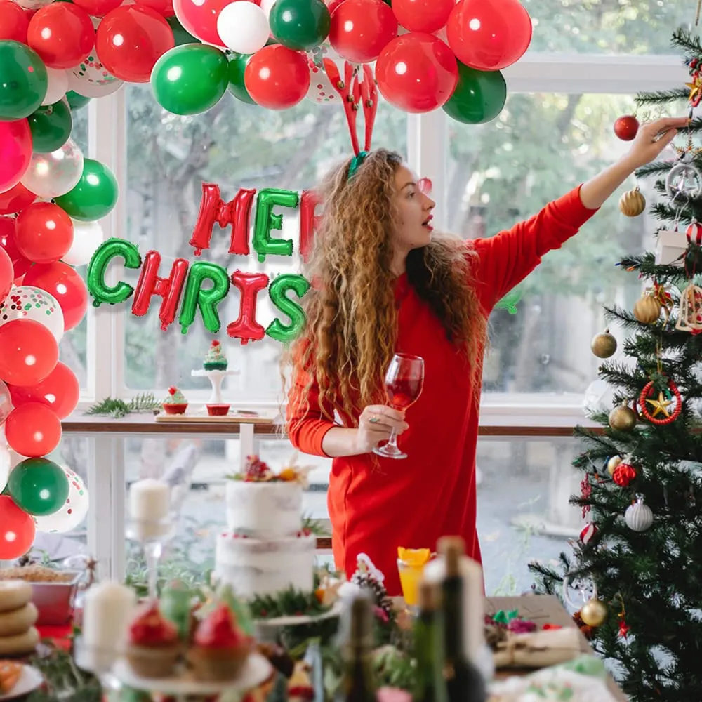 Merry Christmas Letter Foil Balloon-1 Set of 14 Pcs- 16 Inch- Red & Green Color