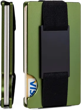 Minimalist Wallet for Men,Slim RFID Blocking Wallet,Durable Expandable Compact Plate, Matel Credit Card Holder,Cash Strap/Money Clip (Matte Olive Green)