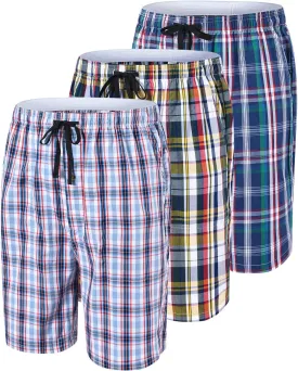 MoFiz Men's Plaid Pajama Shorts 3-Pack Cotton Sleep Lounge Shorts Lightweight Soft Summer Nightwear with Pockets Button Fly