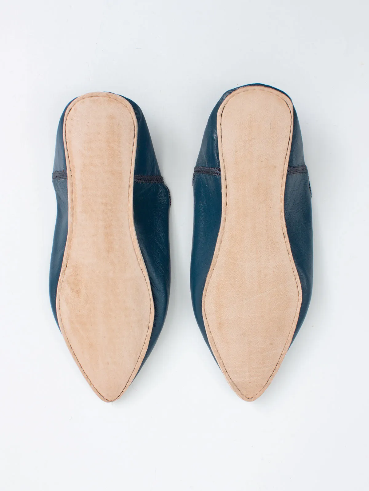 Moroccan Plain Pointed Babouche Slippers, Indigo