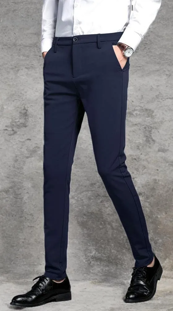 Plaid&Plain Men's Stretch Dress Pants Slim Fit Skinny Suit Pants