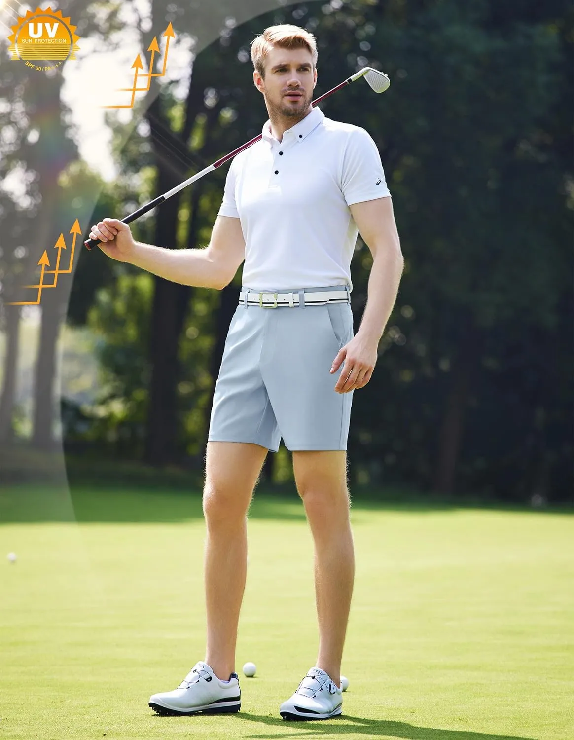 PULI Men's Golf Dress Shorts Flat Front Hybrid 7 Inch Lightweight Quick Dry Chino Casual with Pockets