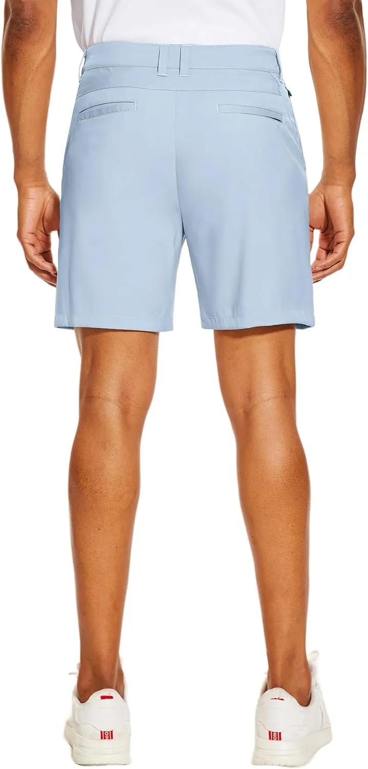 PULI Men's Golf Dress Shorts Flat Front Hybrid 7 Inch Lightweight Quick Dry Chino Casual with Pockets