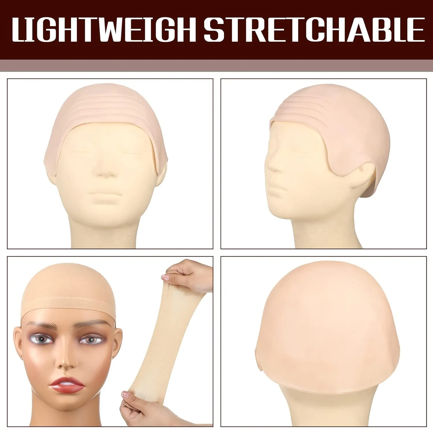 Syhood 2 Pieces Halloween Bald Cap Makeup Latex Bald Head Wig Caps Cosplay Costume for Adults
