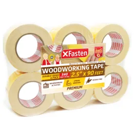 XFasten Double Sided Woodworking Tape | 2.5 Inches x 30 Yards | 6-Pack
