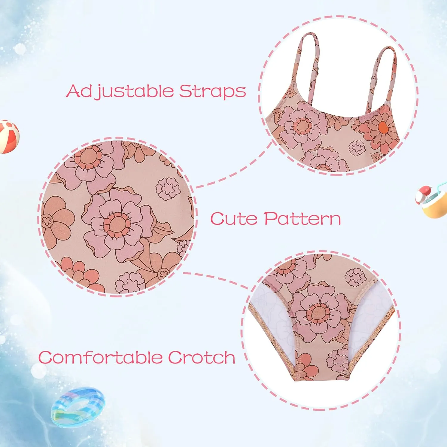 Zando Toddler One Piece Swimsuits Girls Beach Bathing Suit Kids Cute Swimwear Quick Dry 1-10 Years